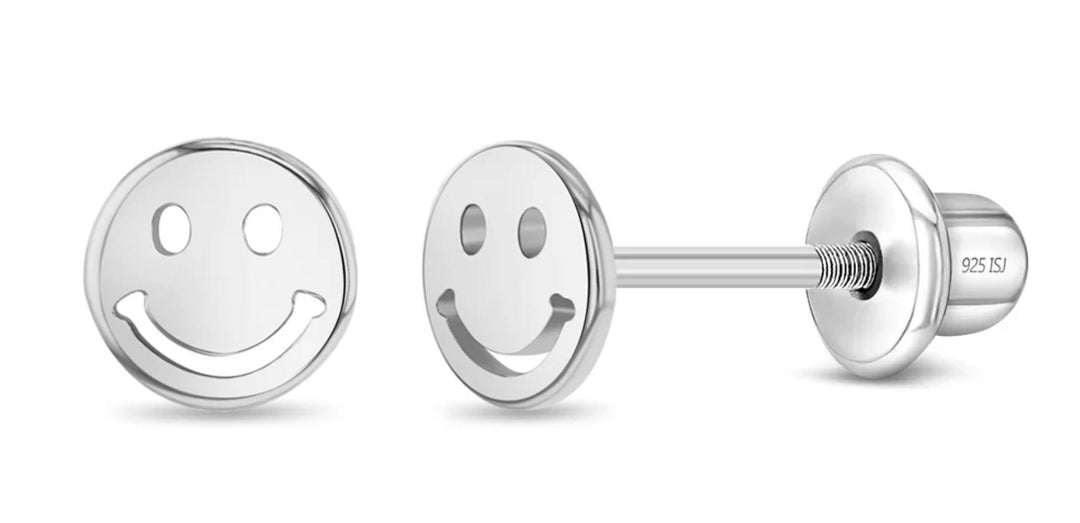 Smiley Face Screw Back Earrings 925 ISJ1024