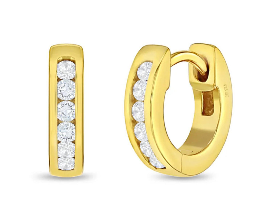 Channel Set CZ Huggie Hoops Gold Plated Sterling Silver ISJ1024