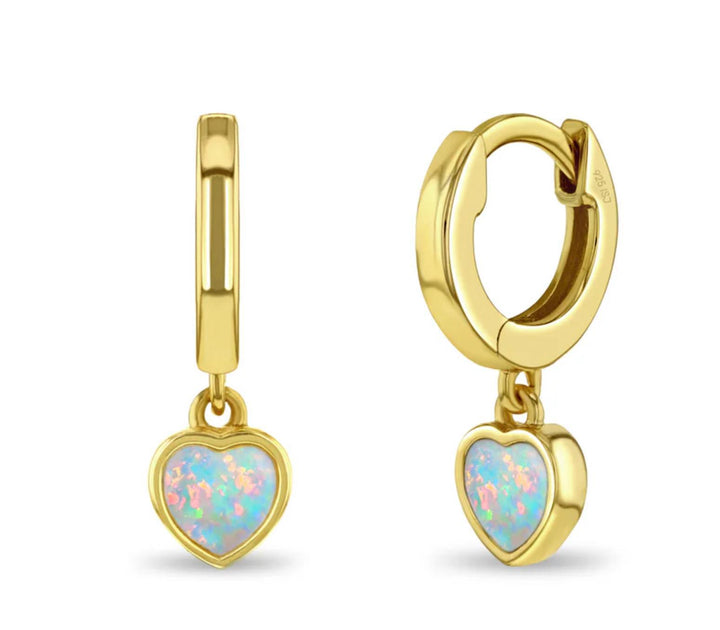 Opal Heart Dangle Huggie Hoops Gold Plated ISJ1024