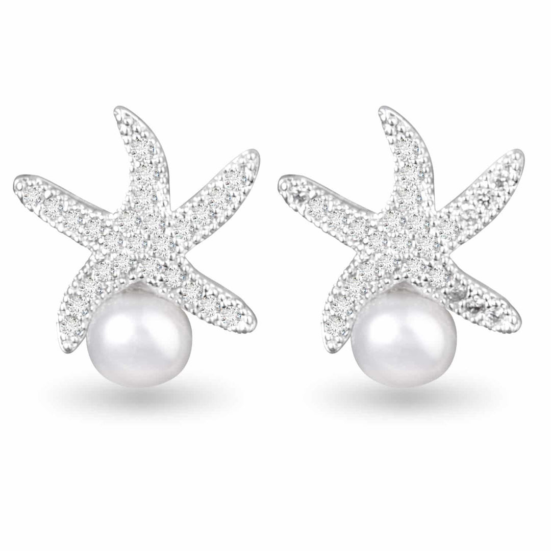 CZ Starfish and Pearl Stud Earrings – Silver ABC926