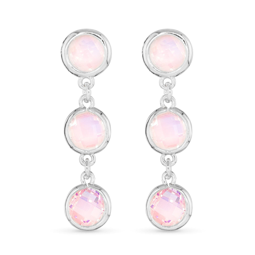Silver Faceted CZ Earring - Pink ABC526
