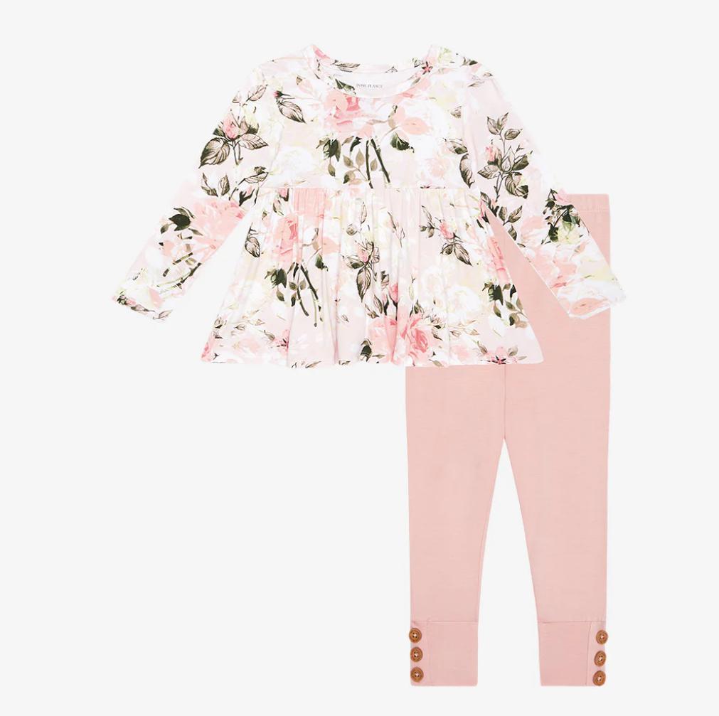 Vintage Pink Rose Long Sleeve Peplum Set PPI