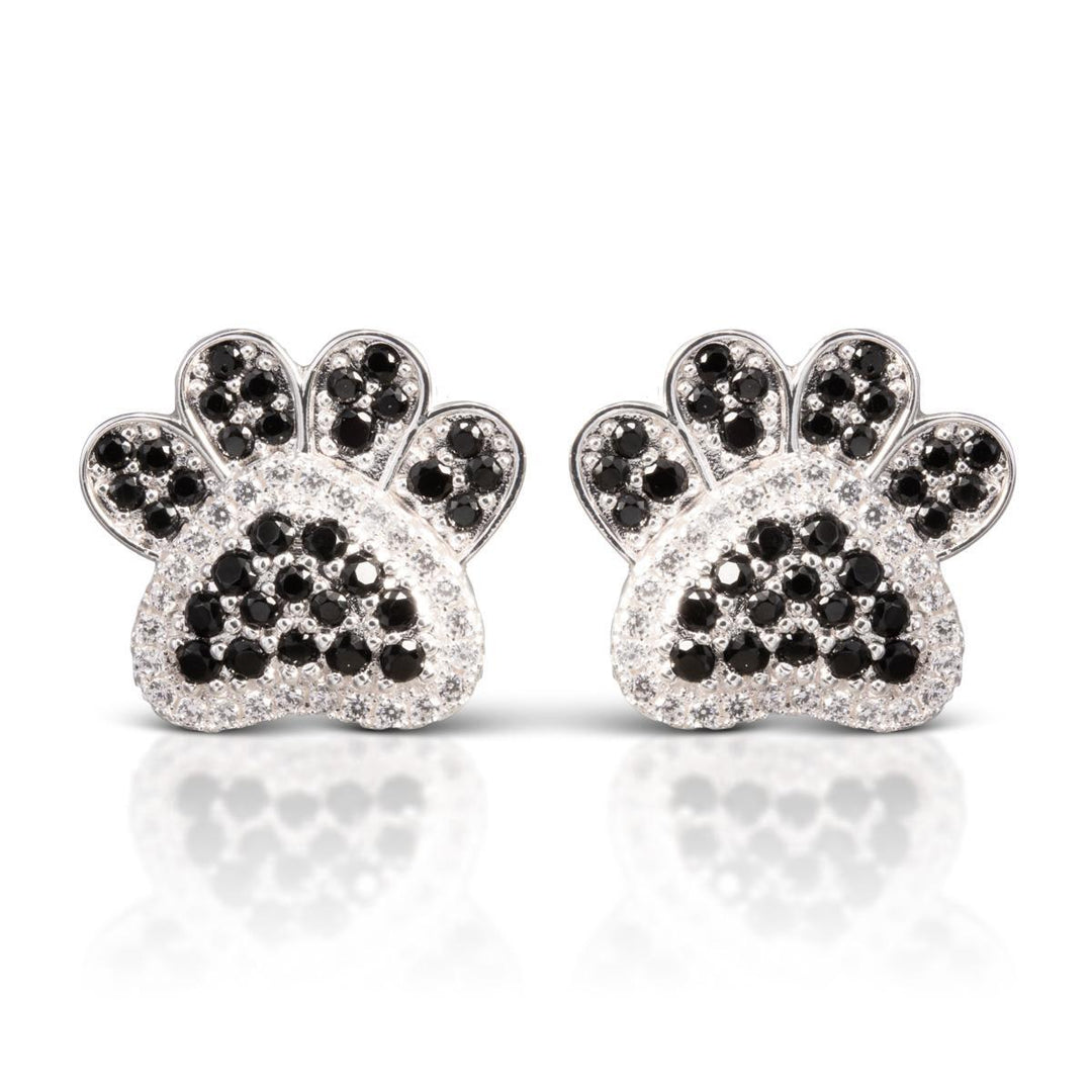 Ice Blu Paw Print Earrings - Silver/Black ABC526