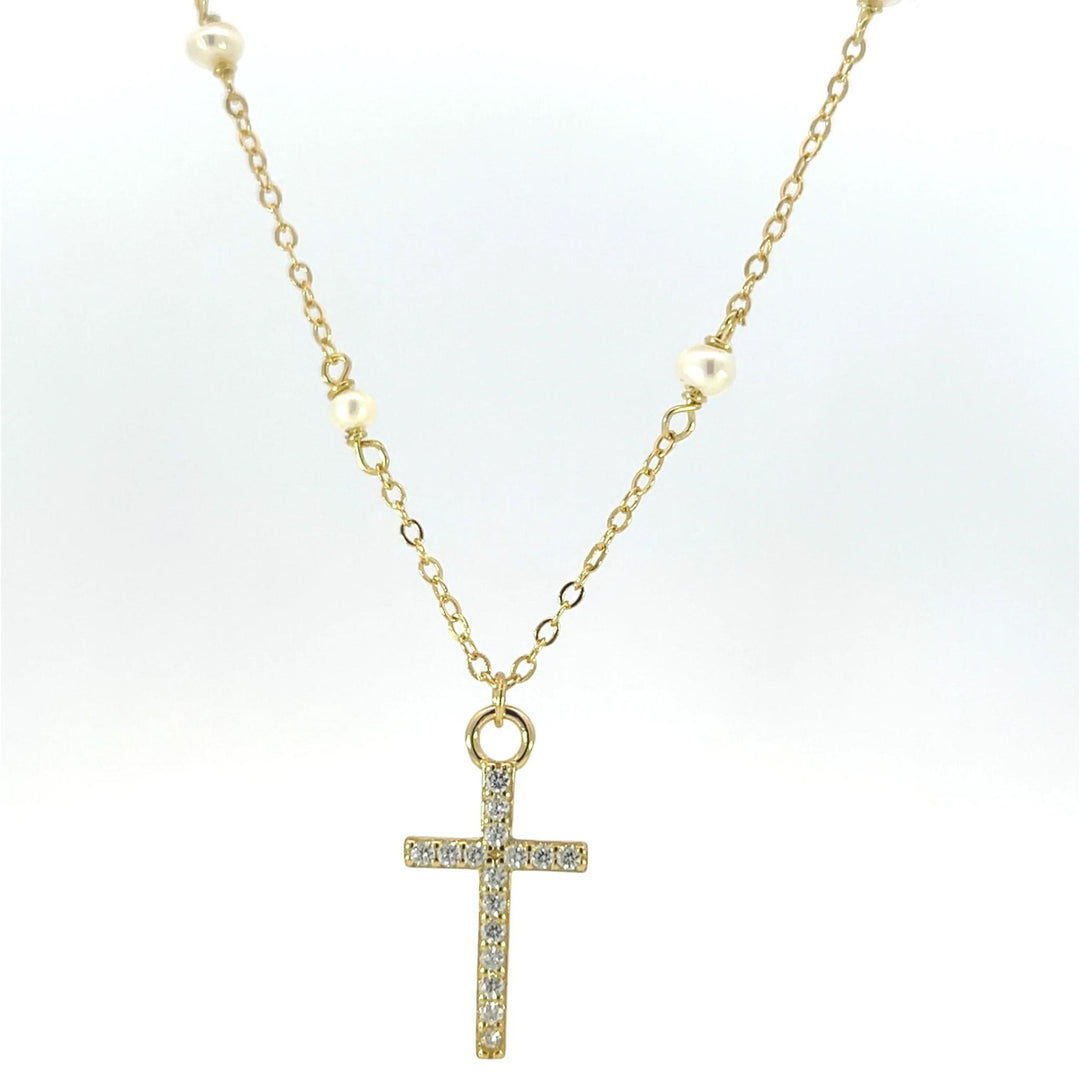 Sterling Silver Gold Cross w/CZ Stones Necklace LJW525