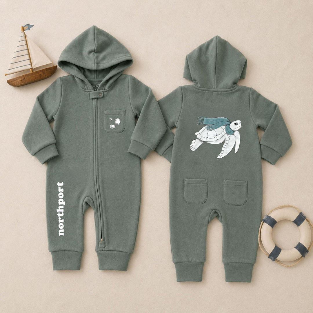 Organic Cozy Zippered Romper, Sea Turtle/Northport LVB926