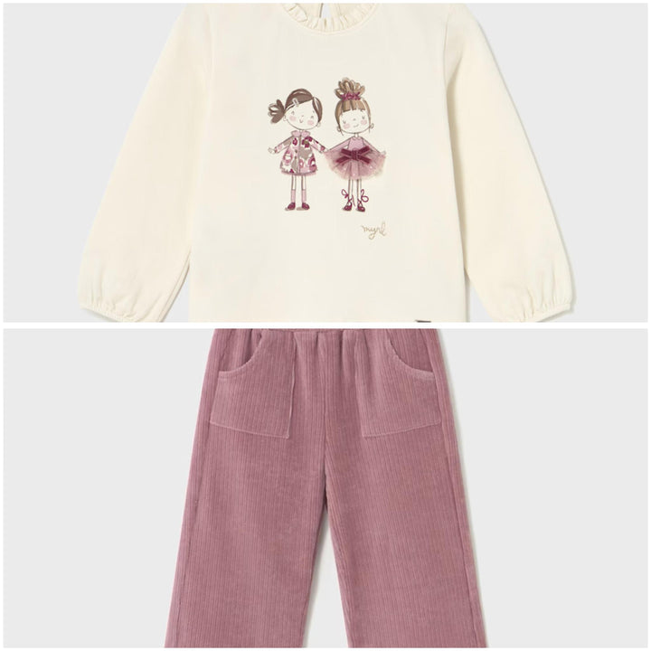 Girl Print Top & Corduroy Pants Set MYR825