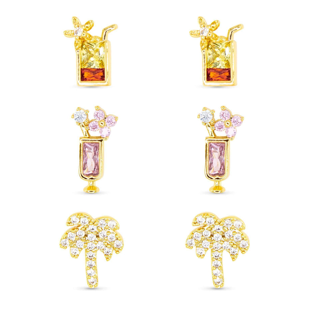 Gold CZ Tropical Trio Earrings ABC926