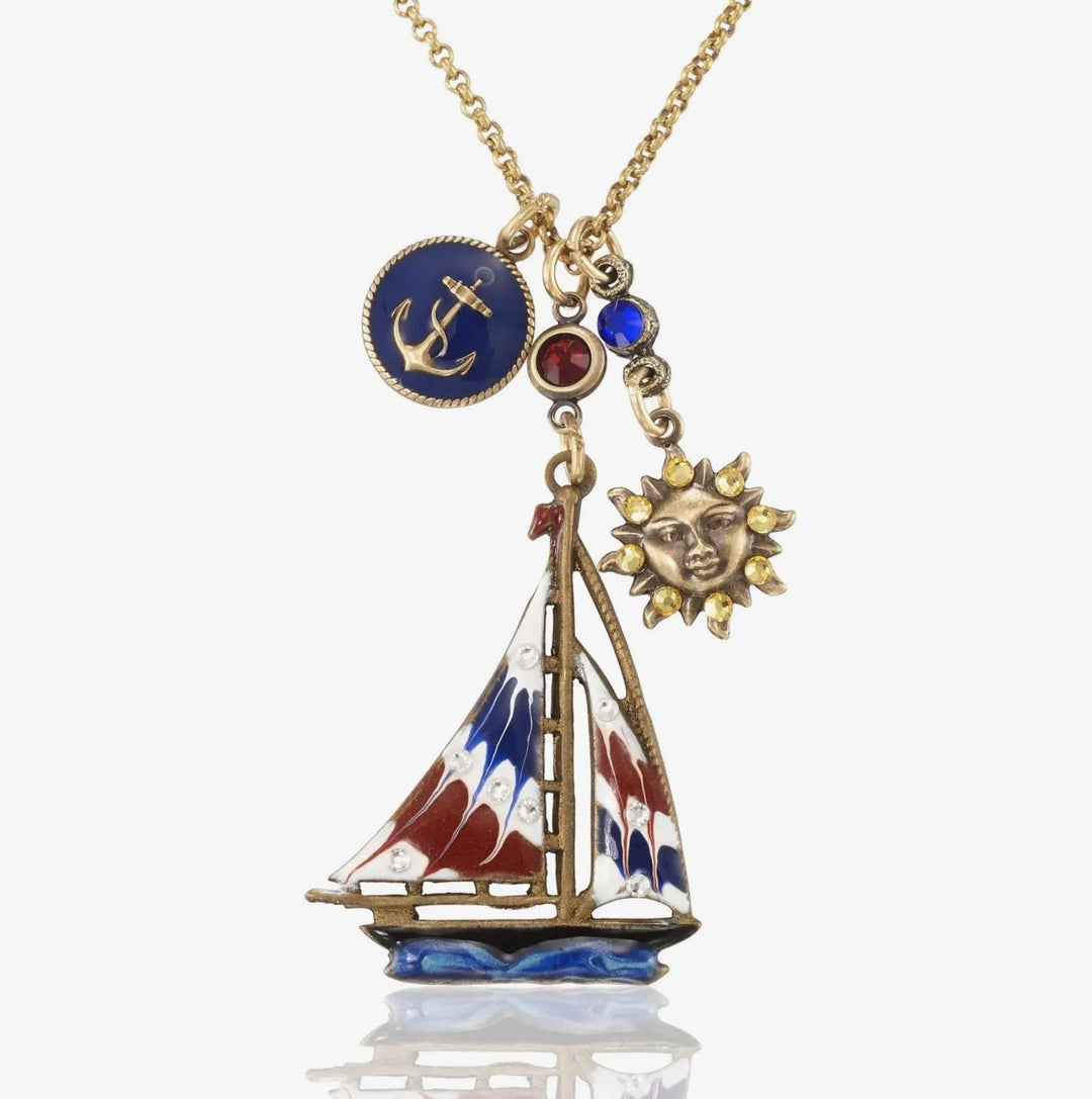 Freedom & Adventure Sailboat Charm Crystal Necklace AKD526