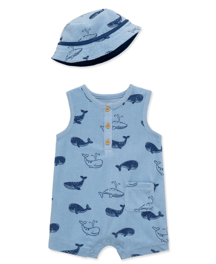 Whales Terry Romper w/Hat LTM326