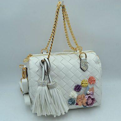 Woven Geometric Pattern Bag w/Tassels, Flowers LTT001 EMH325