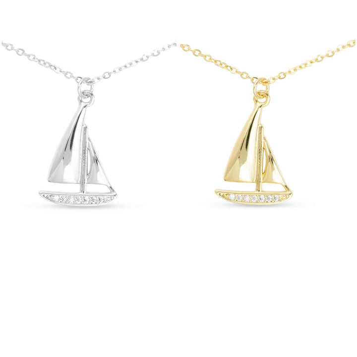 Gold CZ Sailboat Necklace ABC926