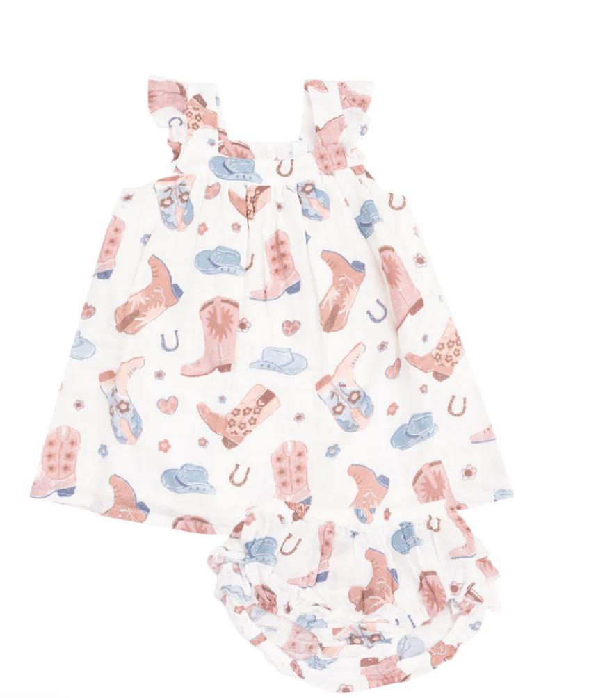 Cowboy Boots Pink Sundress & Diaper Cover ANG325