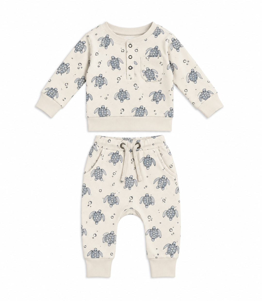 Organic Henley Sweatshirt Jogger Set, Sea Turtles LVB926