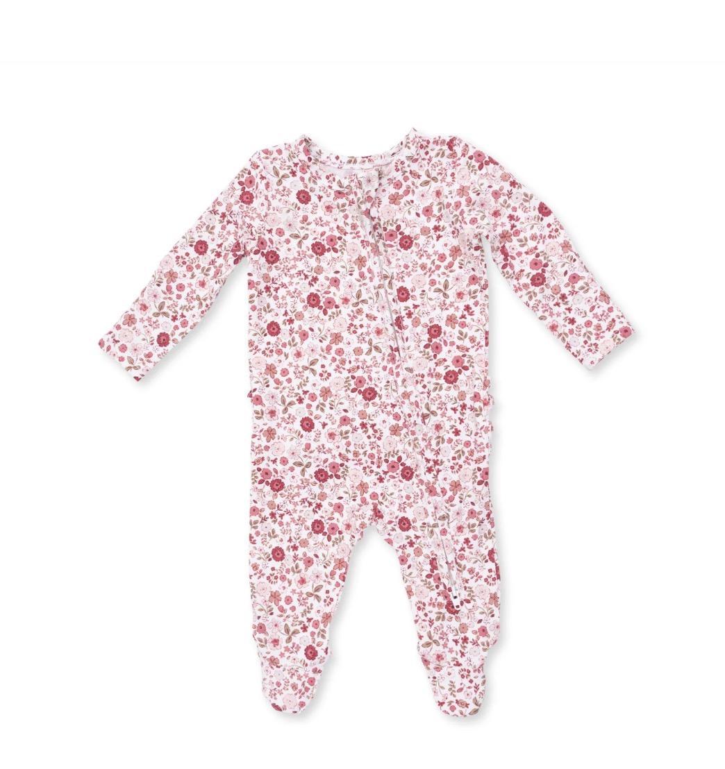 Serene Floral Ruffle Back Zipper Footie ANG826