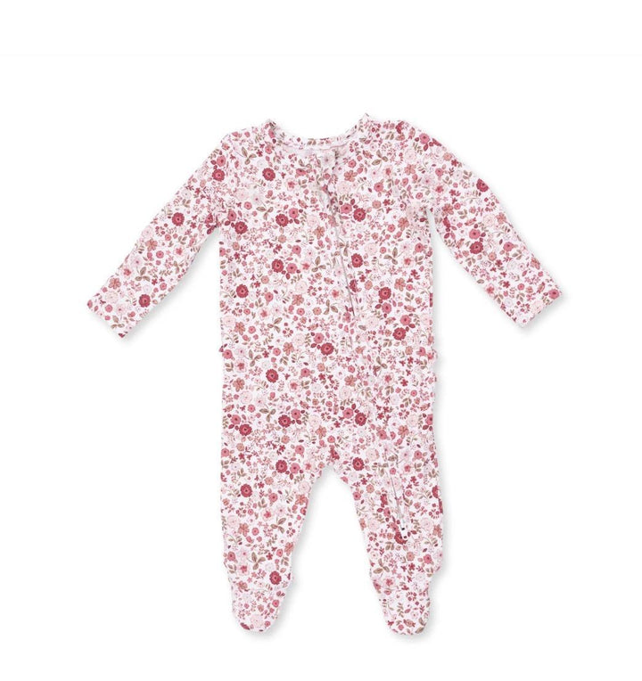Serene Floral Ruffle Back Zipper Footie ANG826