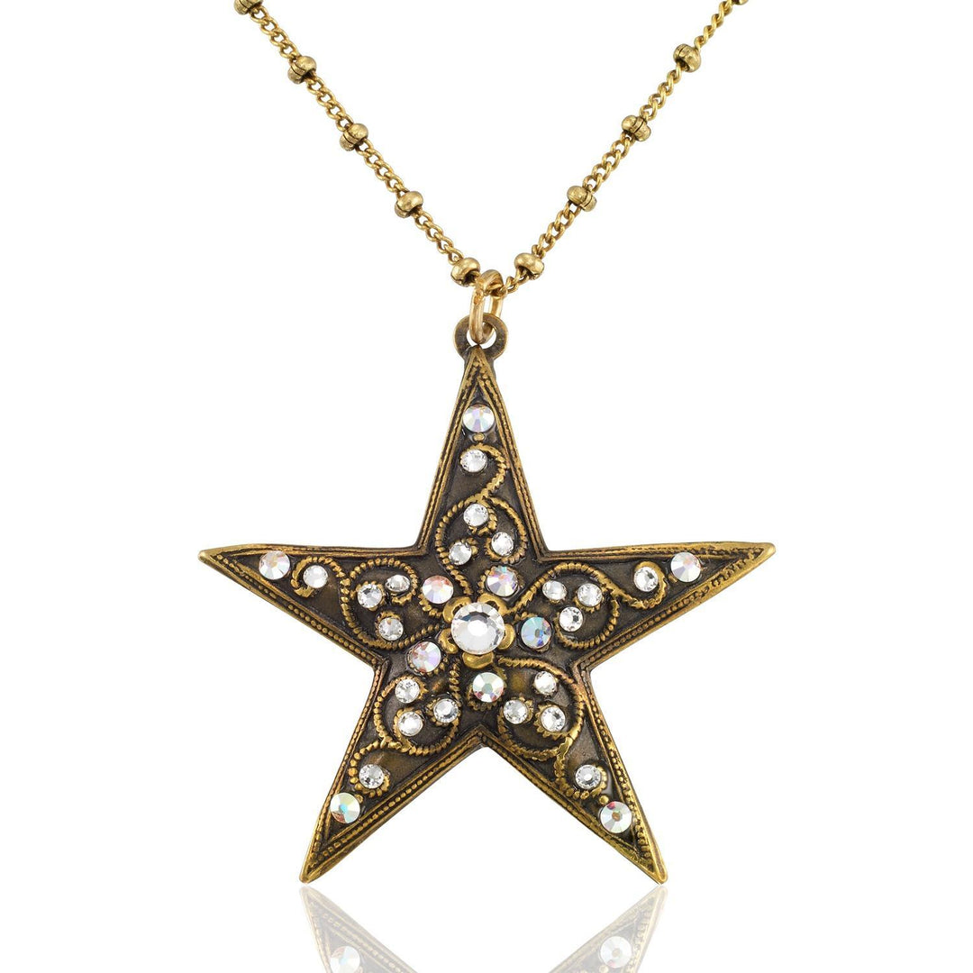 Sparkling Vintage Inspired Filigree Crystal Star Necklace AKD926