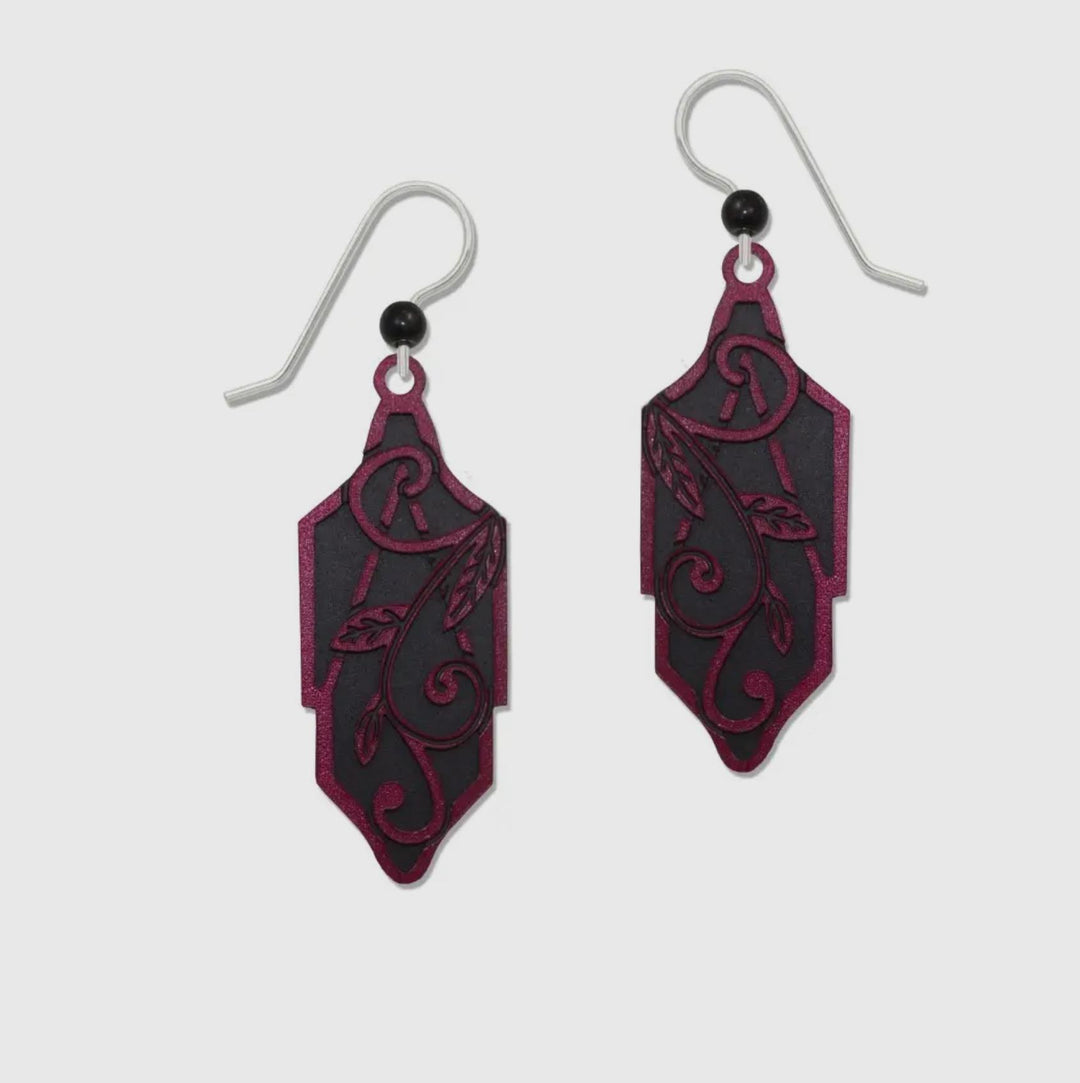 Maroon Vines Over Black Earrings ADJ825*