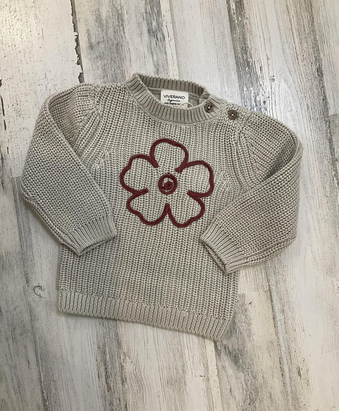 Hippie Flower Embroidered Chunk Knit Pullover Sweater VIV 924
