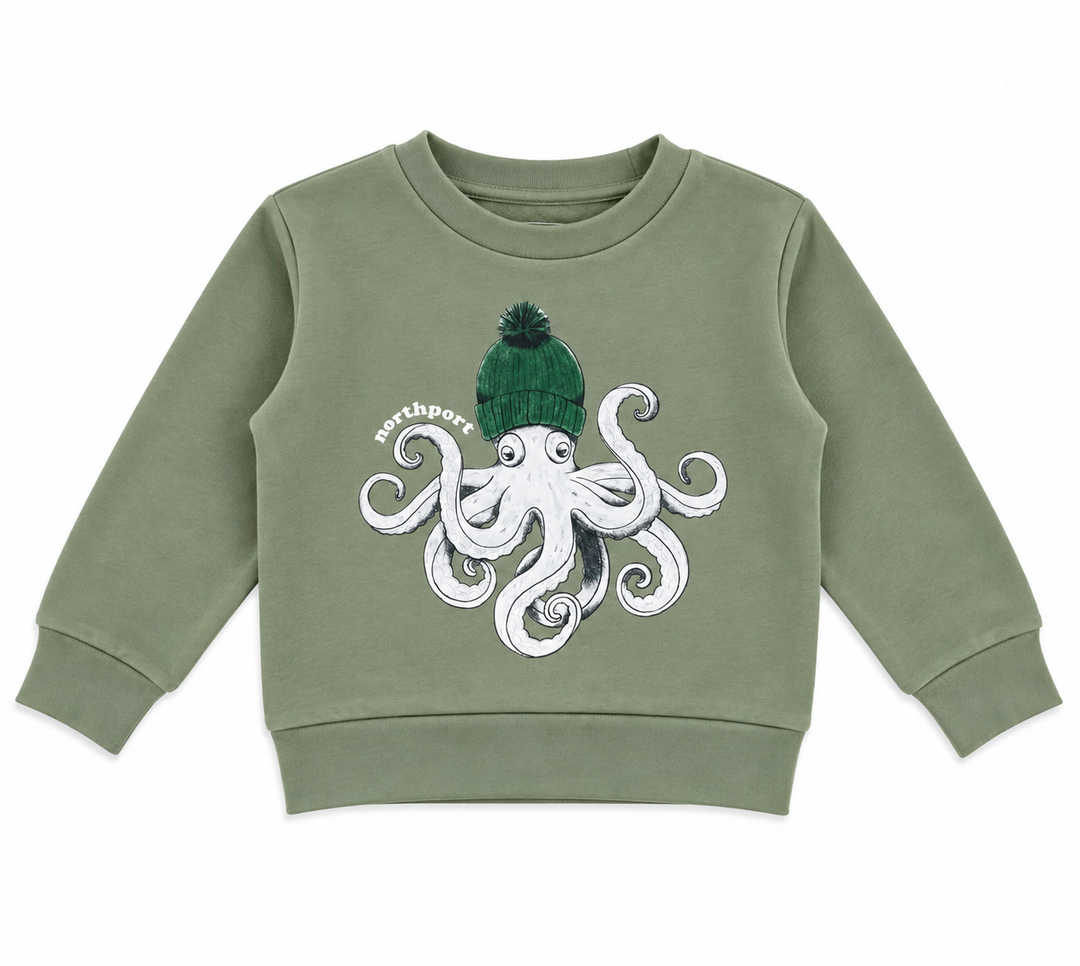 Kids’ Cozy Fleece Crewneck Sweatshirt, Octopus/Northport LVB926