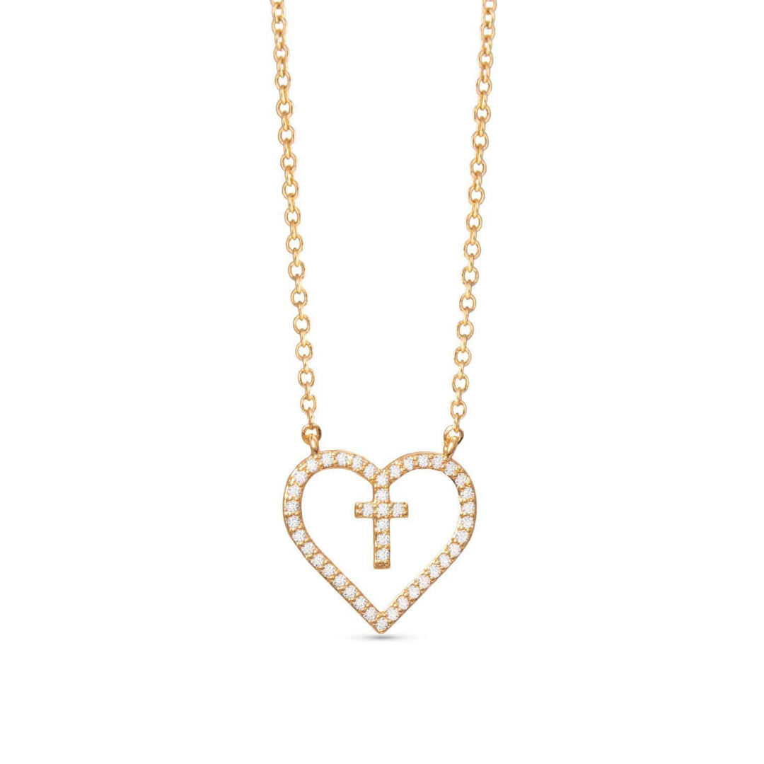 Gold Heart with Inset Cross Necklace – Gold ABC926