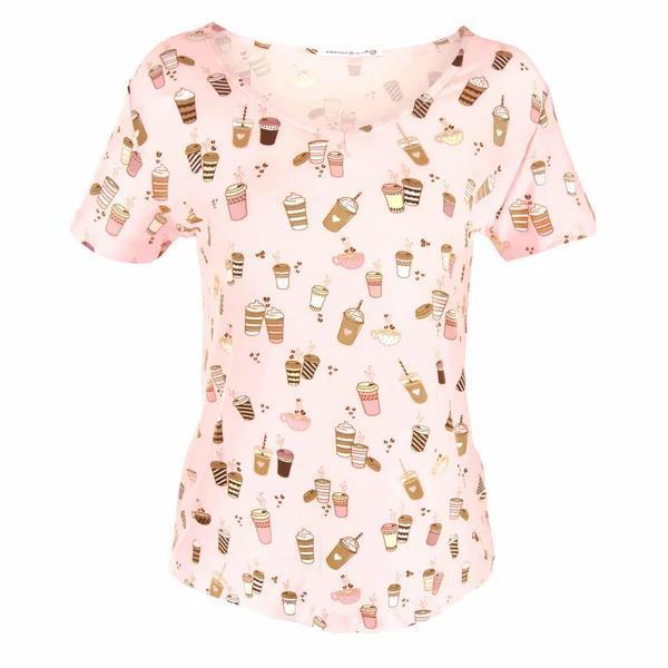 Love At First Sip Pink Pajama V-Neck Top ABC926