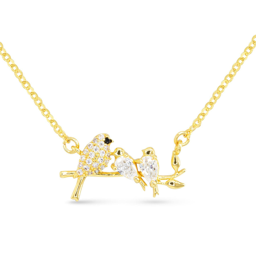 Gold CZ Three Birds on a Branch Necklace ABC526