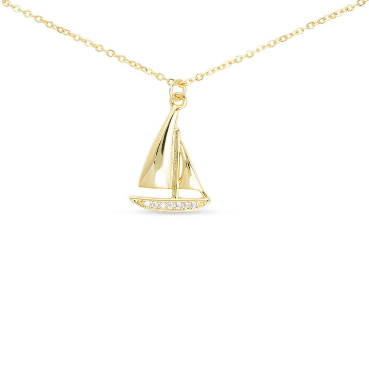 Gold CZ Sailboat Necklace ABC926