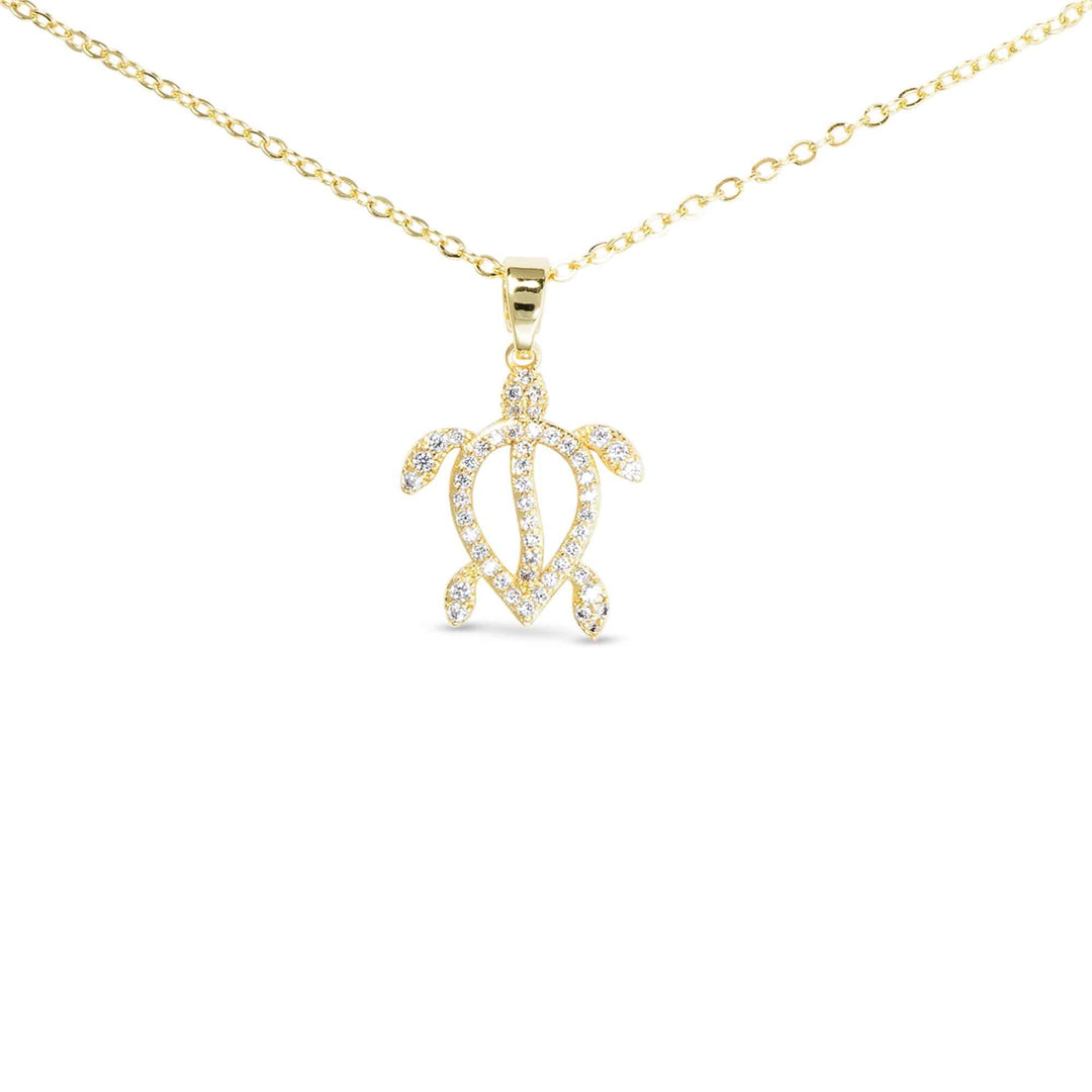 Gold CZ Framed Sea Turtle Necklace ABC926