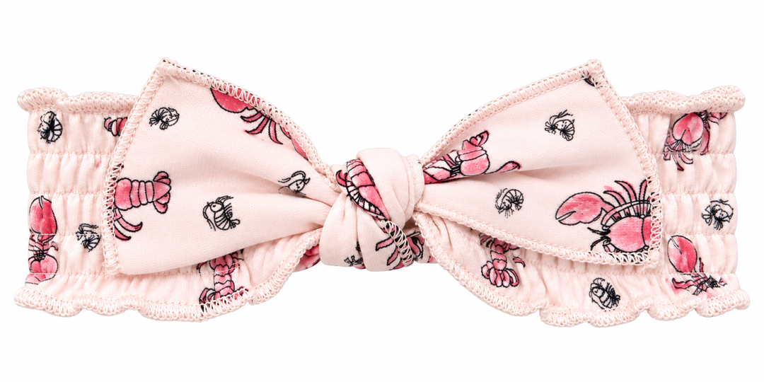 Organic Smocked Tie Headband, Pink Lobster LVB926