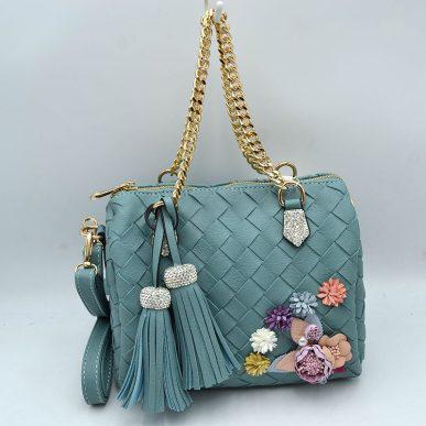 Woven Geometric Pattern Bag w/Tassels, Flowers LTT001 EMH325