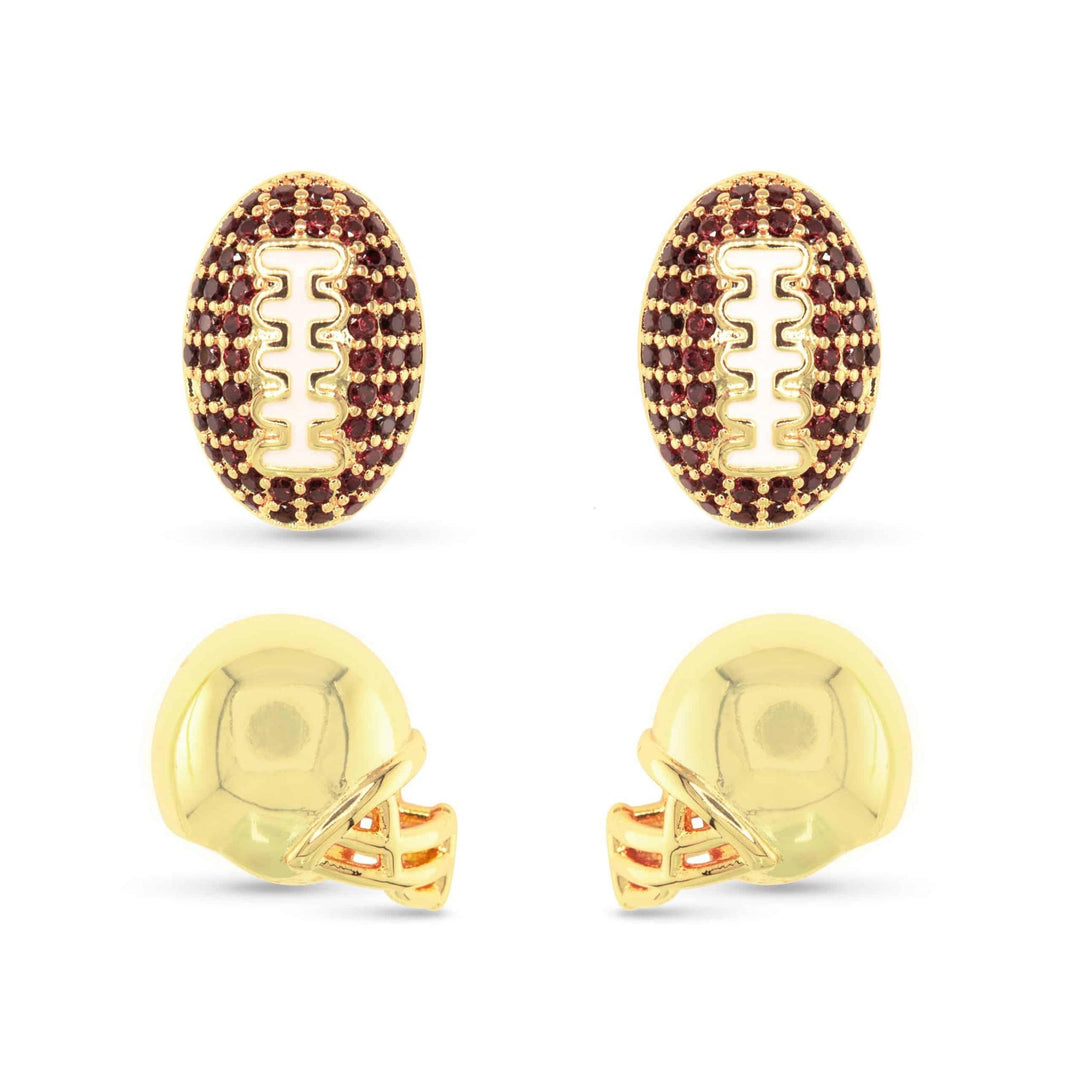 Gold CZ Football Earrings Duo ABC926
