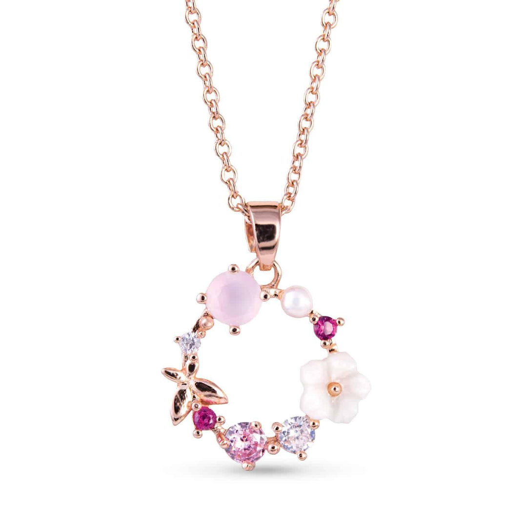 CZ/Pearl Multi-Color Circle Necklace – Rose Gold ABC926