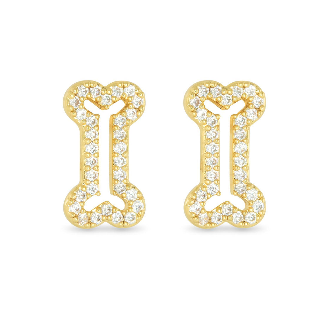 Gold CZ Dog Bone Earrings ABC526