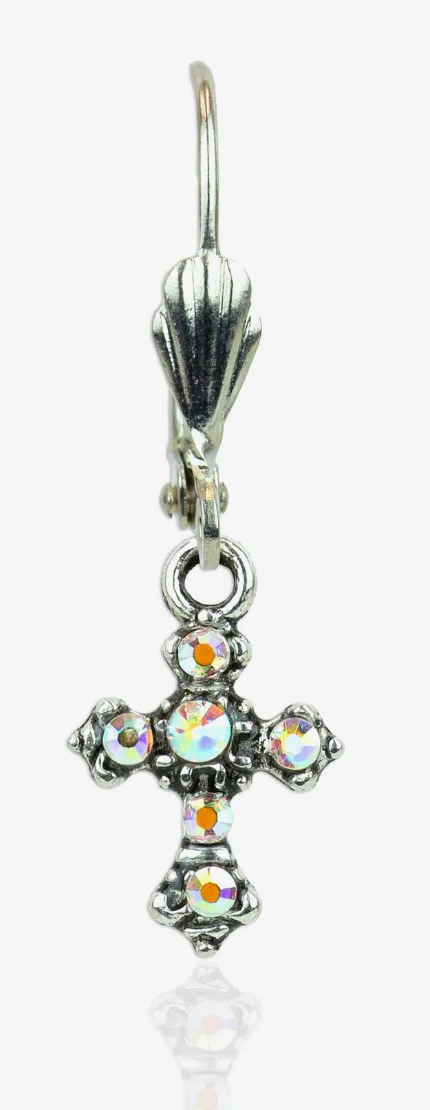 Modesta Crystal Cross Charm Leverback Earrings AKD0126