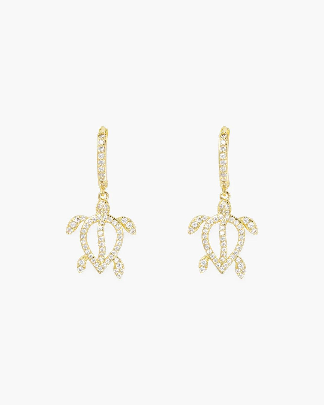 Gold CZ Framed Sea Turtle Earrings ABC926