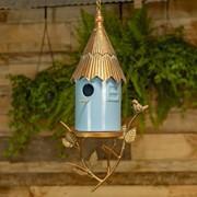 30.25" LONG METAL & SOFT BLUE PORCELAIN HANGING BIRDHOUSE "ARTA" ZAR826
