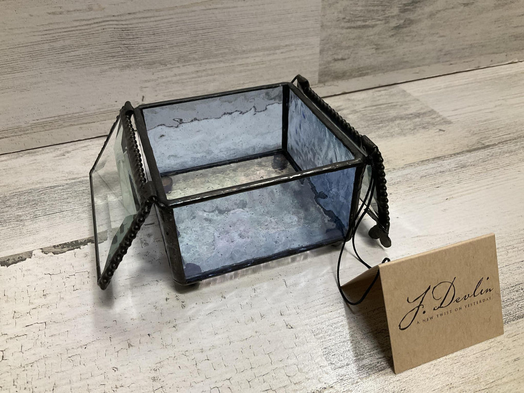 Blue Stained Glass Butterfly Lift Jewelry Box DEV