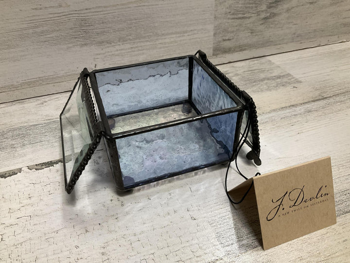Blue Stained Glass Butterfly Lift Jewelry Box DEV