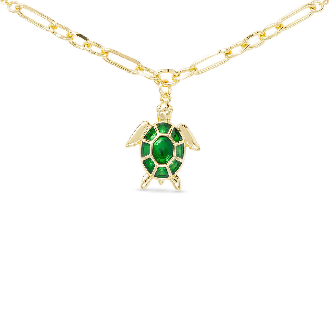 Gold Enamel Green Sea Turtle Necklace ABC526