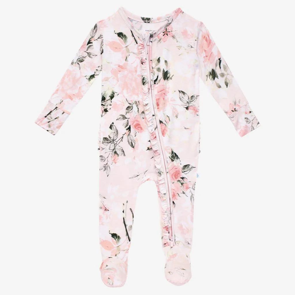 Vintage Pink Rose Zippered Footie PPI