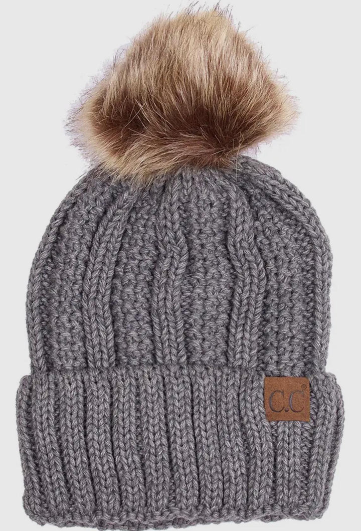 Knit Beanie w/Fuzzy Lining & Pom Pom HAN925