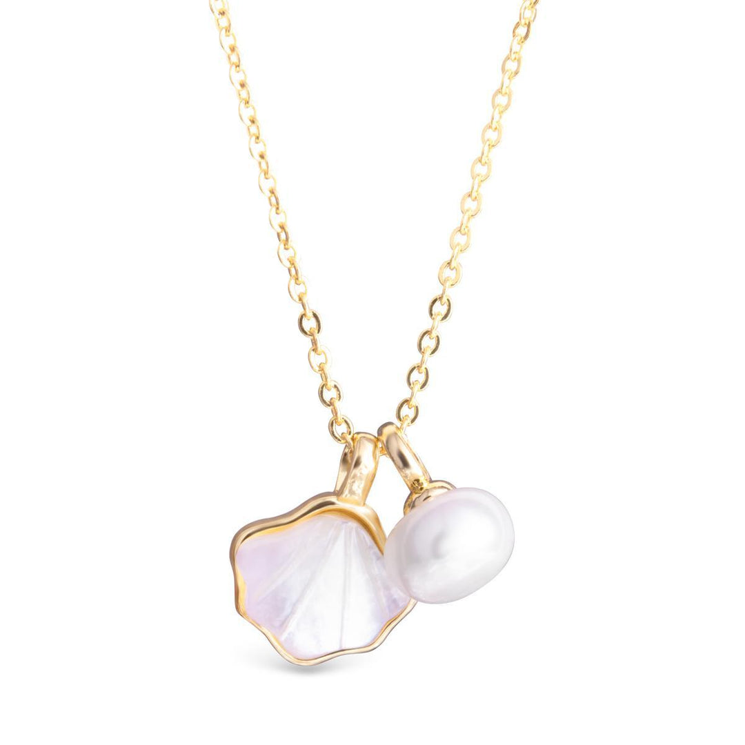 Mother of Pearl Shell and Pearl Necklace - Gold ABC526