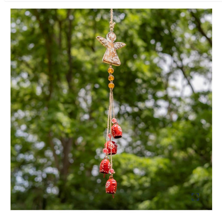 COLOR METAL & WOOD ANGEL WIND CHIMES WITH DANGLING BELLS Asst. ZAR525