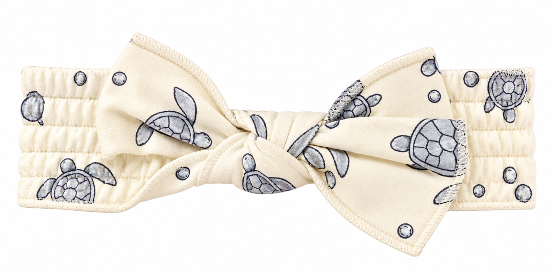 Organic Smocked Tie Headband, Sea Turtle