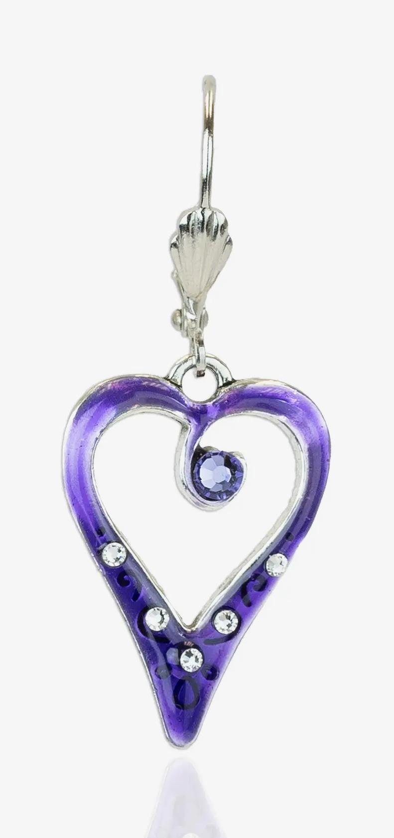 Purple Swirling Crystal Heart Charm Jumble Leverback Earring AKD0126