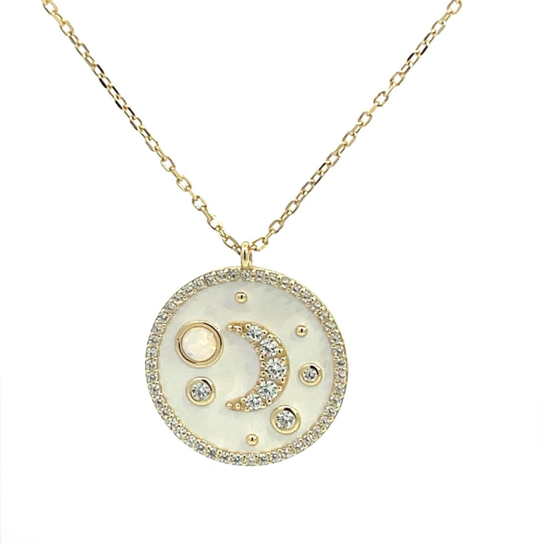 Crescent Moon/Stars Round Gold Necklace LJW525