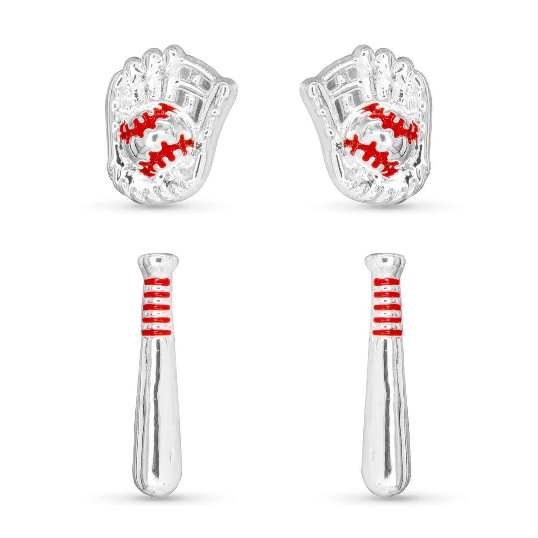 Silver Baseball Earrings Duo ABC926