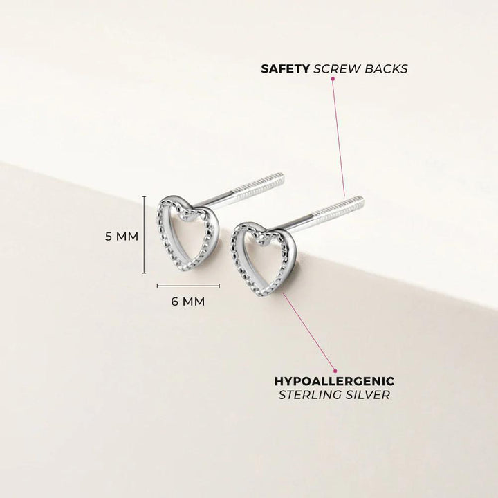 Tiny Open Textured Heart Girl Earrings ISJ1025
