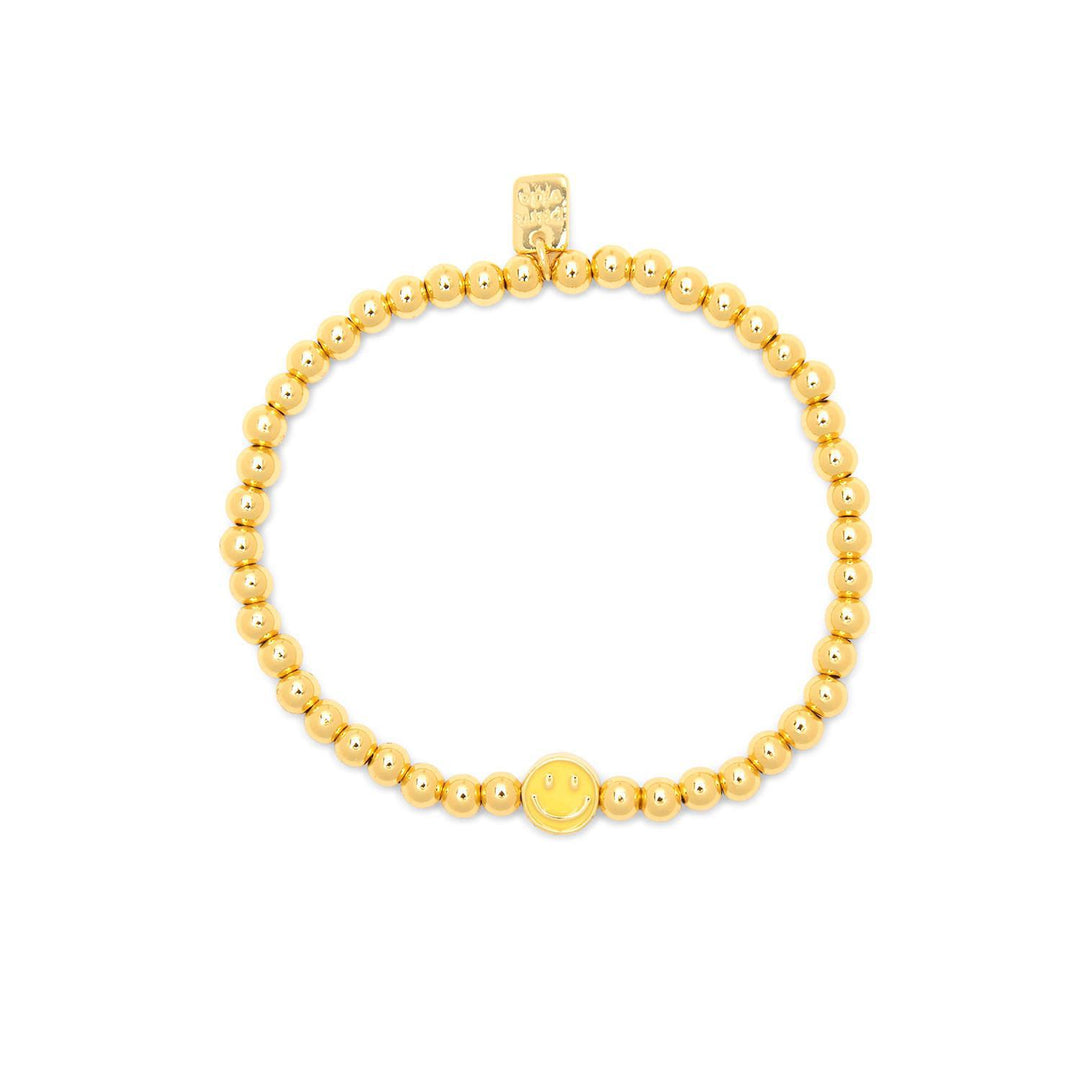 Happy Face Ball Bead Stretch Bracelet Gold PUR425