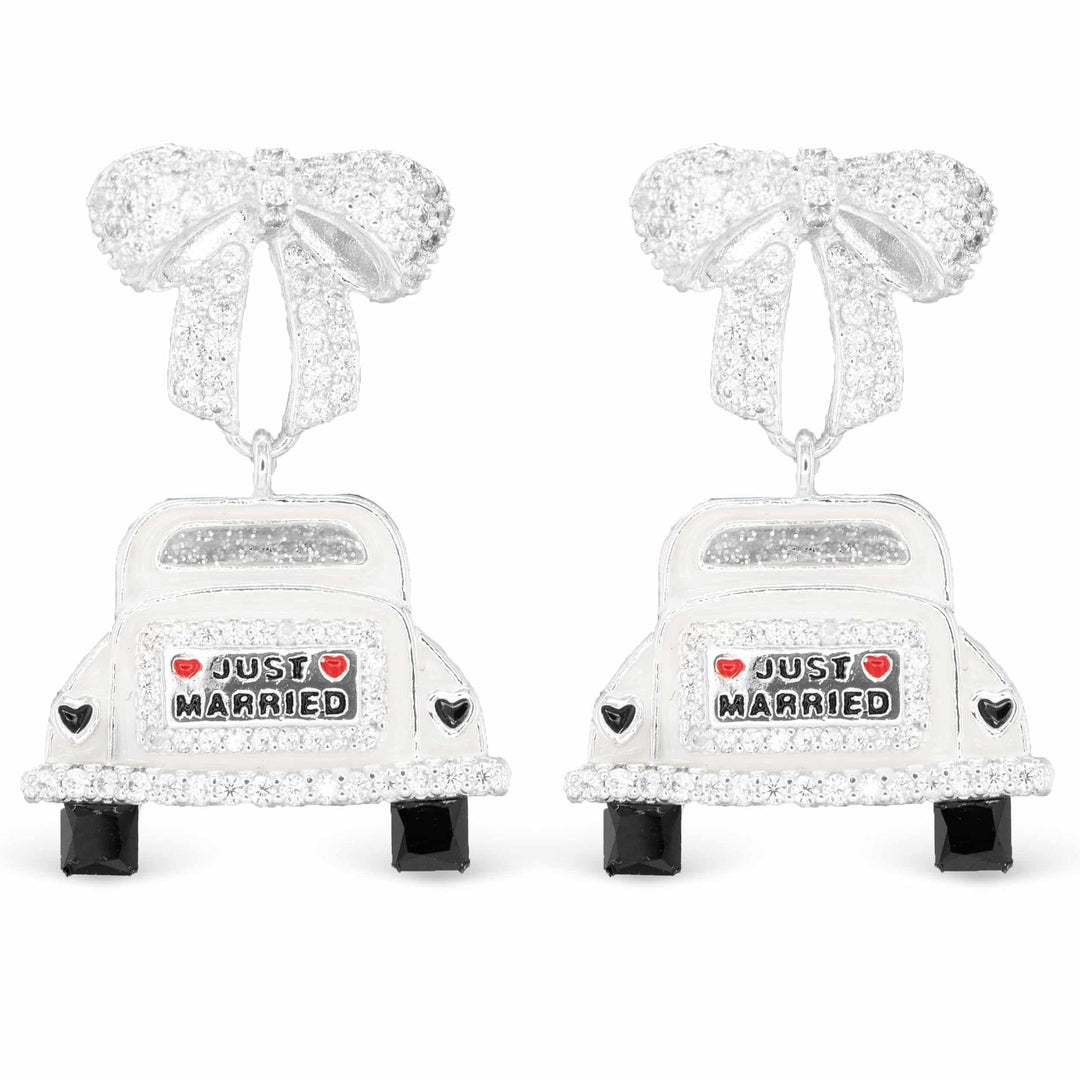 Silver CZ Just Married Earrings ABC926